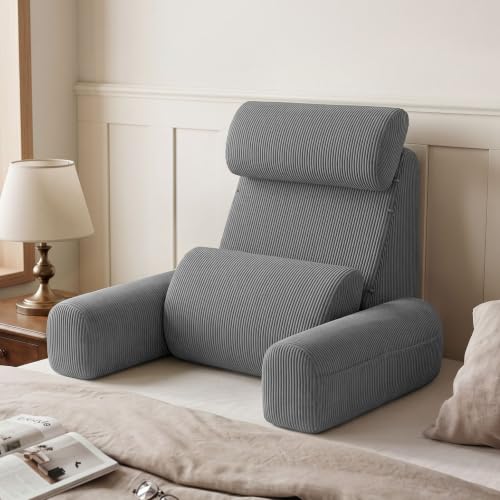 Gray Adjustable Reading Pillow with Lumbar Support - 19 Inch