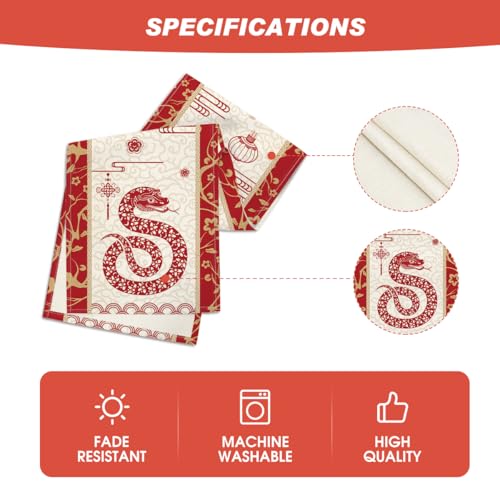 Chinese Zodiac Snake Paper Cutting Style Table Runner 13x90 Inch for Lunar New Year - Red & Gold