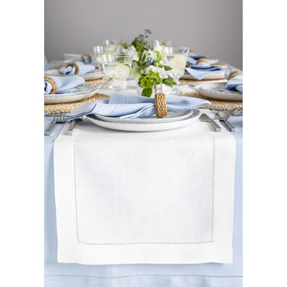 Pure Linen Table Runner 14x90 Inches - White, 100% European Flax, Hemstitch