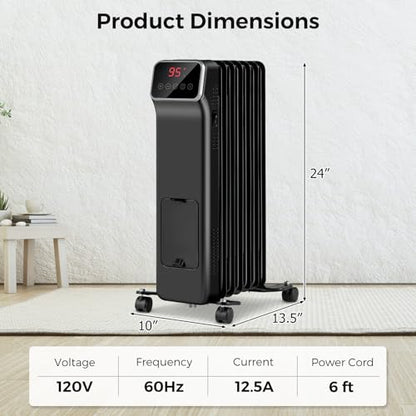ARLIME 24.2 Inch 1500W Oil Filled Radiator Heater - Black/White