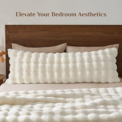 BEDELITE Faux Rabbit Fur Body Pillow Cover 20x54 Solid Cream White Cozy Texture