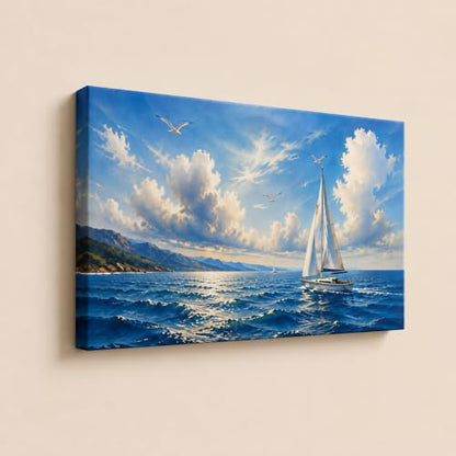 Coastal Sailboat Canvas Wall Art - Nautical Ocean Seascape Decor