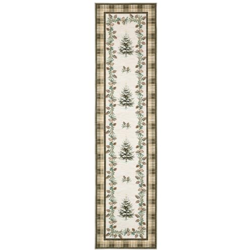Brown Christmas Runner Rug 2x6 ft Non-Slip Washable Holiday Entryway Carpet