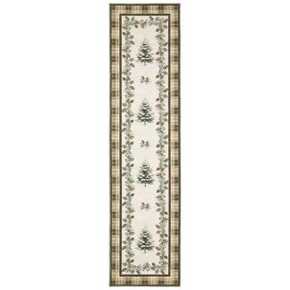 Brown Christmas Runner Rug 2x6 ft Non-Slip Washable Holiday Entryway Carpet