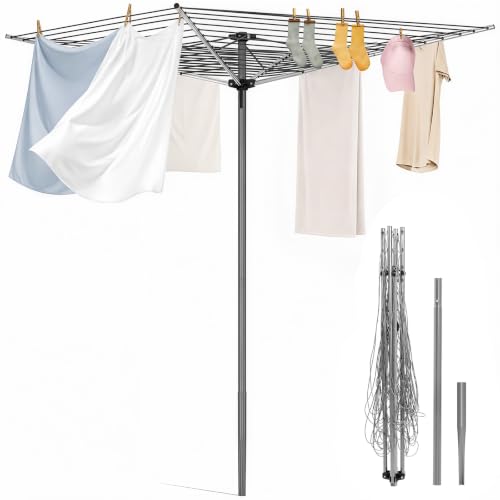 Outdoor Clothes Drying Rack 131ft Umbrella Style with 360° Rotatable Top Gray