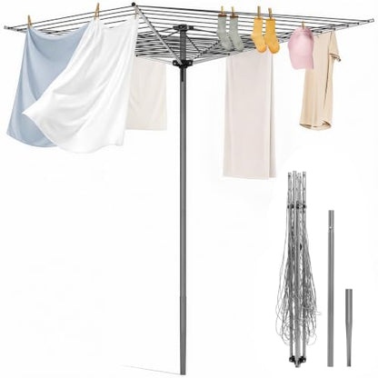 Outdoor Clothes Drying Rack 131ft Umbrella Style with 360° Rotatable Top Gray