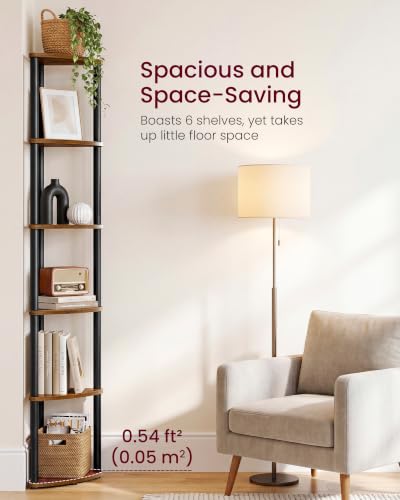 Corner Shelf with 6 Tiers - Rustic Brown, Toolless Assembly, 15.1"D x 10.6"W