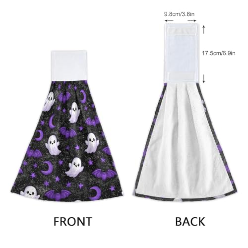 Halloween Ghosts Purple Bats Moons Kitchen Towels Set - Hanging Dish & Hand Towels, 2 Pieces, Variation of Halloween 1