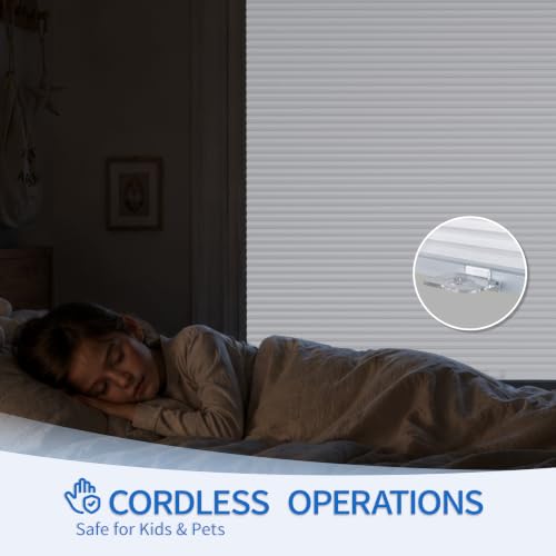 No Drill Cellular Blackout Shades 27 x 48 Inches - White, Cordless, Insulated