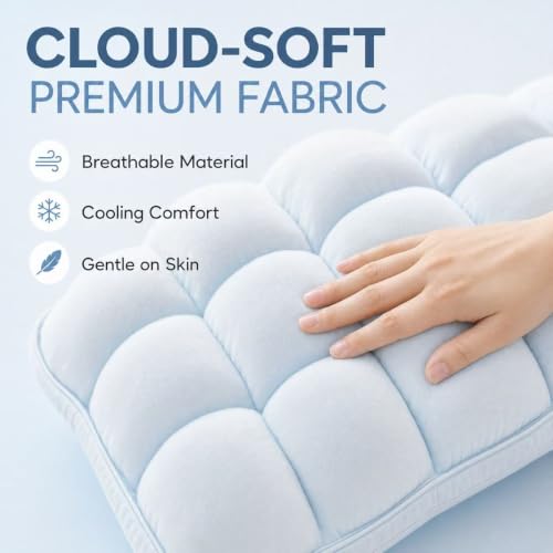 Pink Cooling Puff Bed Pillow with Neck Support - Soft & Breathable