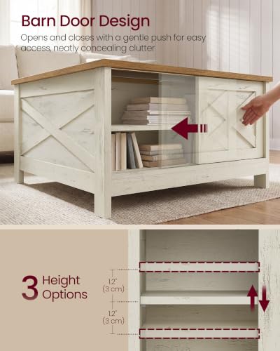 Farmhouse Coffee Table with Storage & Lift Top - Rustic White + Honey Brown, 31.5 Inch