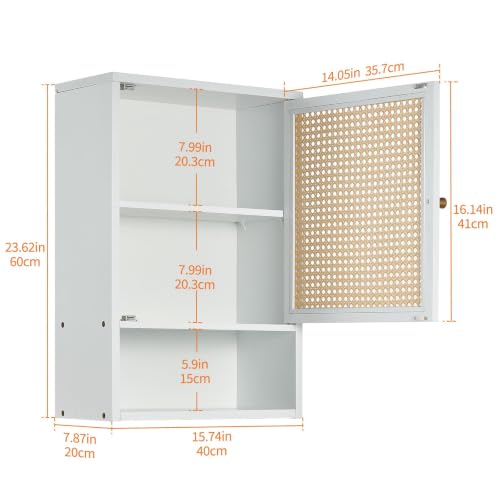 Garvee Wall-Mounted Bathroom Cabinet - White Rattan Storage, 3-Tier