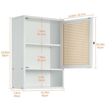 Garvee Wall-Mounted Bathroom Cabinet - White Rattan Storage, 3-Tier