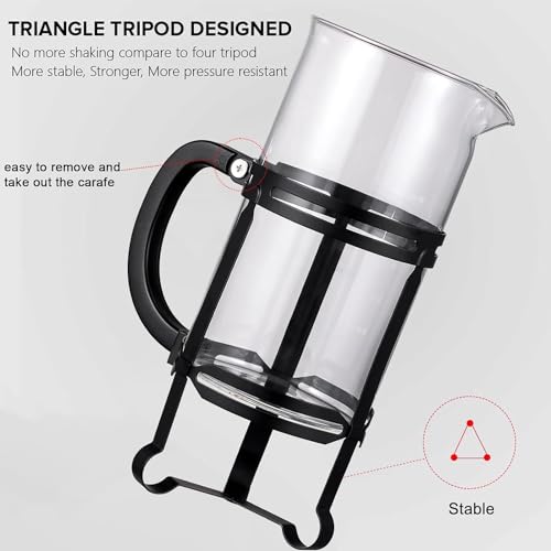 French Press Coffee Maker (34 oz) with 4 Filters - 304 Durable Stainless Steel,Heat Resistant Borosilicate Glass Coffee Press,BPA Free,Black（include 1 cleaning brush,1spoon and 2 spare filter screen