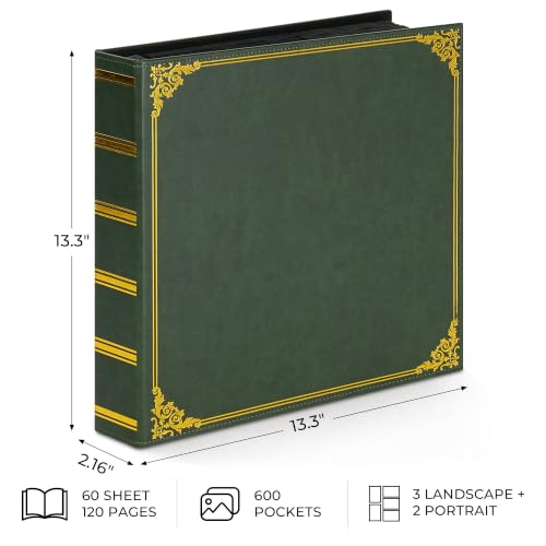 Large Green Photo Album 4x6 Faux Leather Holds 600 Pictures - Variation of 600 Pockets
