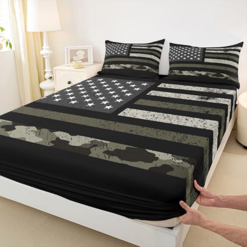 Black Green Camo Twin Bed Sheets Set for Kids Boys - 3Pcs Soft & Breathable