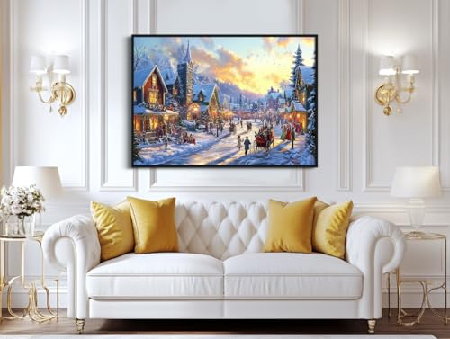 Thomas Kinkade Inspired Landscape Wall Art Framed Canvas - Christmas Street 30x24