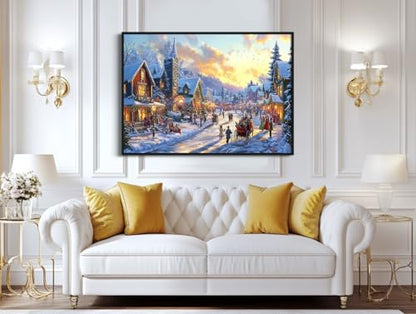 Thomas Kinkade Inspired Landscape Wall Art Framed Canvas - Christmas Street 30x24