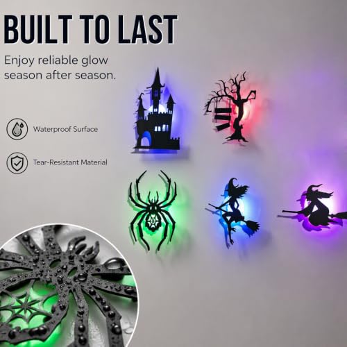 Halloween LED Wall Decor Lights 3D Bat Witch Stickers - Black Variation