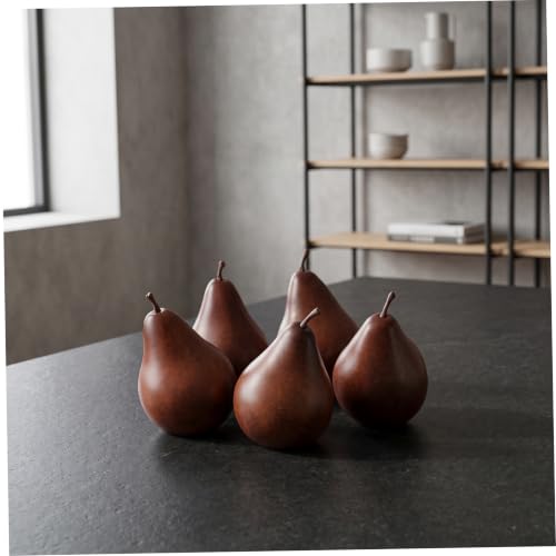 Artificial Pear Decor Set of 5 Long-Lasting Realistic Faux Fruit Brown