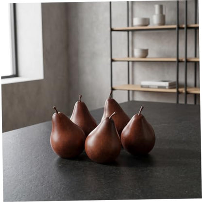 Artificial Pear Decor Set of 5 Long-Lasting Realistic Faux Fruit Brown