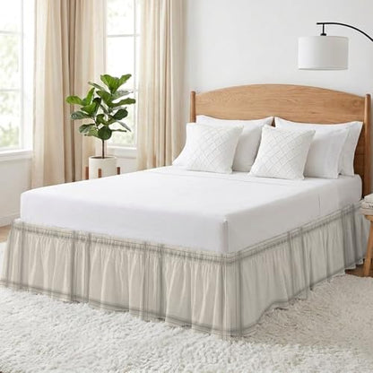 Queen Size Bed Skirt 16 Inch Drop Adjustable Elastic Wrap Gray Modern Ruffle
