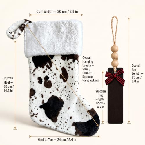 Cow Print Christmas Stockings 20 Inch Faux Fur Personalized Name Tags - Set of 2