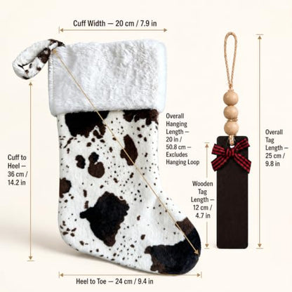 Cow Print Christmas Stockings 20 Inch Faux Fur Personalized Name Tags - Set of 2