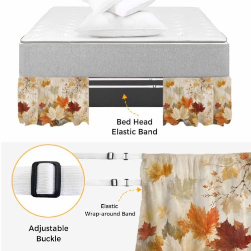 Queen Bed Skirt with Adjustable Elastic Fit Fall Maple Leaves Ruffle 16 Inch Drop