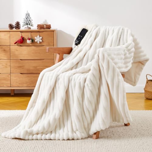 Cream Heated Blanket Electric Throw 50x60 Inch 290 GSM Flannel