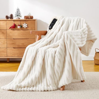 Cream Heated Blanket Electric Throw 50x60 Inch 290 GSM Flannel