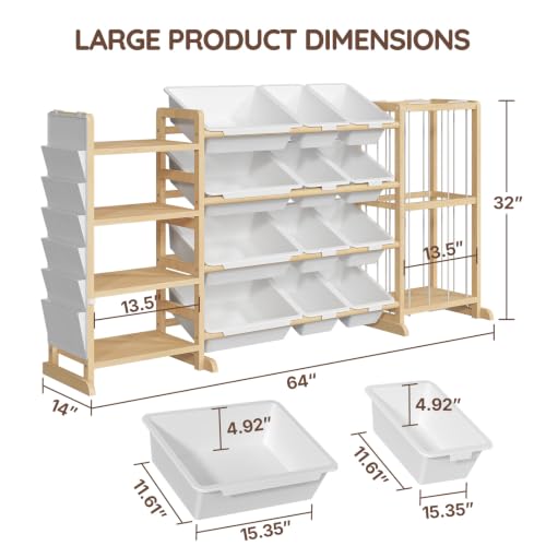 64-Inch Large Toy Storage Organizer with 4 Kids Bookshelf & 12 Bins - Toddler Playroom Storage