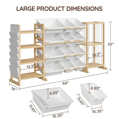 4-in-1 Kids Toy Storage Organizer with 12 Bins & Plush Rack - 64W