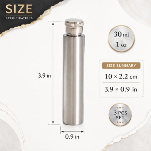3 Pack Stainless Steel Pocket Flasks for Liquor 1 oz Discreet Travel Set