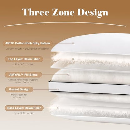 Queen Size Goose Feather Down Pillows Set of 2 with Gusset - Luxury Hotel Collection 20x30 Inches