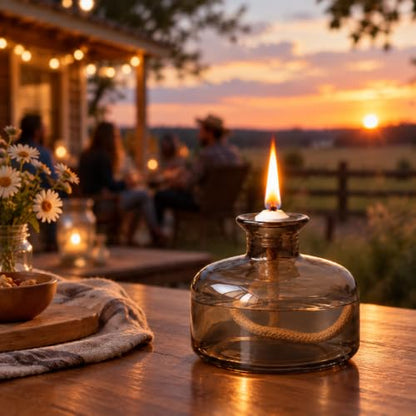 Gray Refillable Glass Oil Lamp Set - Petite Indoor & Outdoor Liquid Oil Lamps