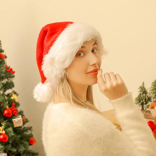 Red Velvet Santa Hat with Thick Fur - Christmas & New Year Party Accessory - Variation of Click to Telect