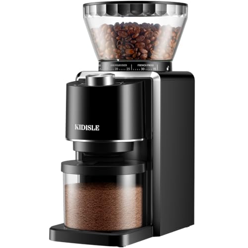 KIDISLE Conical Burr Coffee Grinder - 35 Settings, Anti-Static, Black