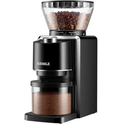 KIDISLE Conical Burr Coffee Grinder - 35 Settings, Anti-Static, Black