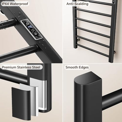 Electric Heated Towel Rack for Bathroom 8 Bars Black - Fast & Safe