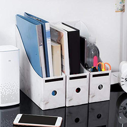 Waterproof Cardboard Magazine Holder with Marble Pattern - Desk Organizer Storage Box
