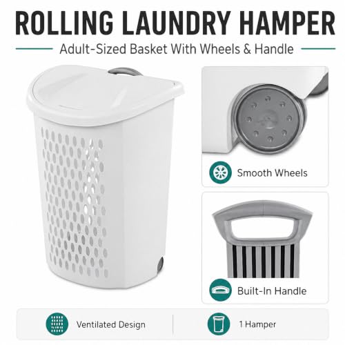Large 135L Rolling Laundry Hamper with Wheels Handle Lid Ventilated Plastic Basket - Variation 1