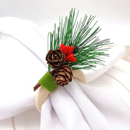 Artificial Christmas Pine Branches with Red Berries and Green Leaves - 4PCS Holiday Decor