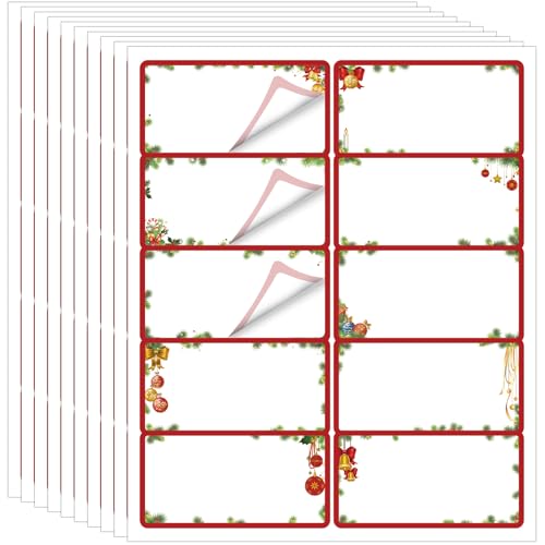 Christmas Address Labels Bulk 250 Pack - Red Green Ball Ornament Variation