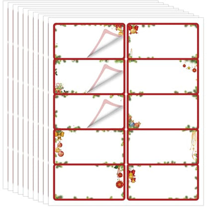 Christmas Address Labels Bulk 250 Pack - Red Green Ball Ornament Variation