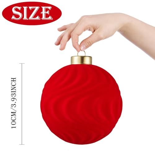 Red Velvet Christmas Ornaments Set of 4 - 4 Inch Flocked Shatterproof Holiday Decor