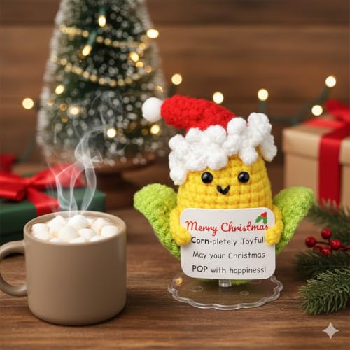 Christmas Crochet Corn Decoration - Festive Handcrafted Desk Decor - Stocking Stuffer & Secret Santa Gift