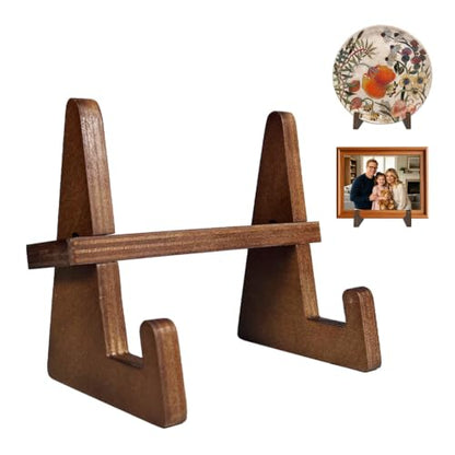 Wooden Display Stand for Plates Photos Art Vinyl Records - Rustic Adjustable Easel