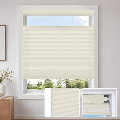 Beige No Drill Top Down Bottom Up Cellular Window Shades 34.5W x 64H