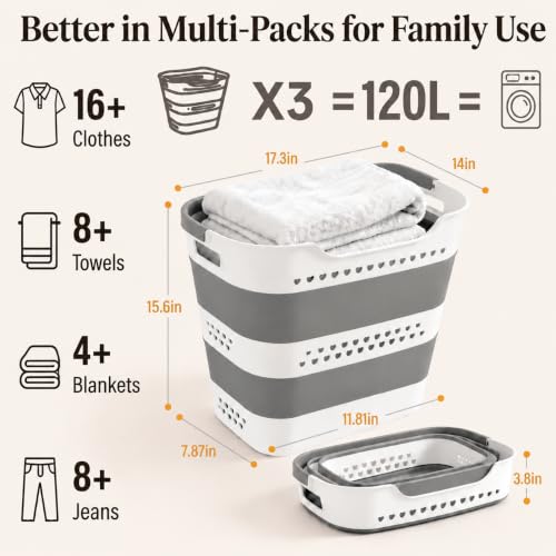 Gery 42L Collapsible Laundry Basket with Handles - Foldable Storage Bin for Washing